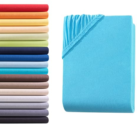 Hometex Premium Textiles Spannbettlaken Spannbetttuch 120-130 x 200 cm, Bettlaken Jersey aus 100% Baumwolle, Matratzen bis 23-25 cm, Oeko-TEX Made IN Green, Türkis