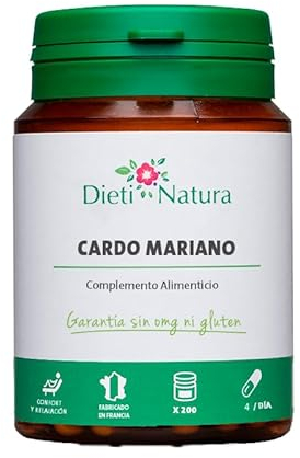 Cardo Mariano 200 Cápsulas (75% de Silimarina) de Dieti Natura - Cardio Mariano Cápsulas para Detox Depurativo Hígado y Colon - Favorece el Sistema Digestivo, Sin OMG