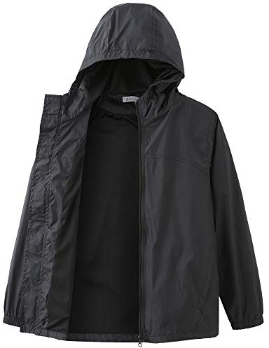 GRANDWISH Boys Waterproof Rain Jacket, Lightweight Active Hooded Raincoat, Black XL-14