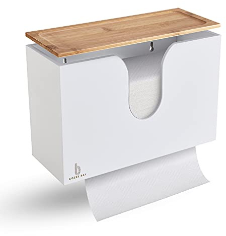 Cozee Bay Bambus-Papierhandtuchspender, Papierhandtuchhalter mit Deckel für Zuhause und Gewerbe, Wandhalterung oder Arbeitsplatte für Multifold, C-Falz, Z-Falz, dreifach gefaltete Handtücher (weiß)