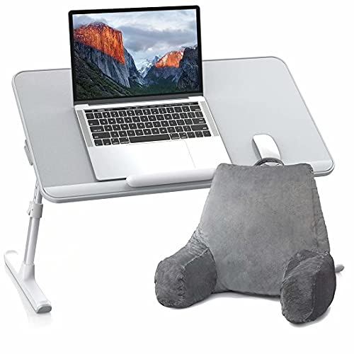 HGTRH Betttablett Für Laptop, Verstellbarer Computer-betttisch Tischplatte Aus PVC-Leder Klappbare Rodelfüße Mit Weichem Und Bequemem Kissen Multifunktion Für Lesen Essen Sofa Bett Couch
