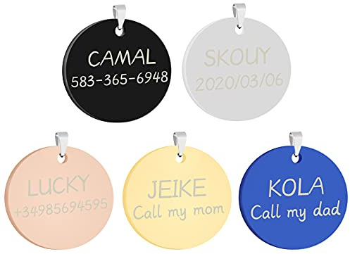 CAMAL 2 Stücke Hundemarke mit Gravur, Runde Form Anhänger mit Gravur für Hunde und Katzen, 25mm, Personalisierbar (Schwarz)