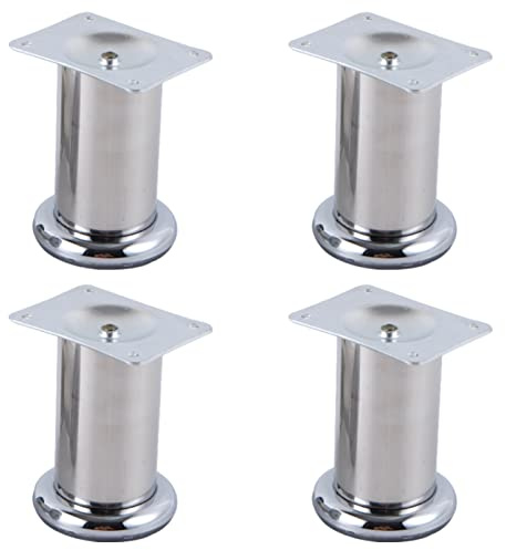 LOVEM Möbelfüße Metall, Mobelbeine Silber Tischfüße Edelstahl, Ø50mm | 5-18 cm Möbelfüsse Sofasfüße Runde Schrankfüße Flach Couchtisch Beine Sockelfuß,mit Schrauben und Schraubendreher,4 Stück (10cm)