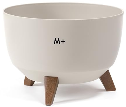 MELTOM Blumentopf mit Füßen Ø 33 cm Baumwolle Übertopf mit Drainageboden | Kunststoff matt, Füße in Holzoptik, Höhe 23,4 cm, Standfläche Ø 20 cm, fester Zwischenboden, Gummistopfen zum Ablassen