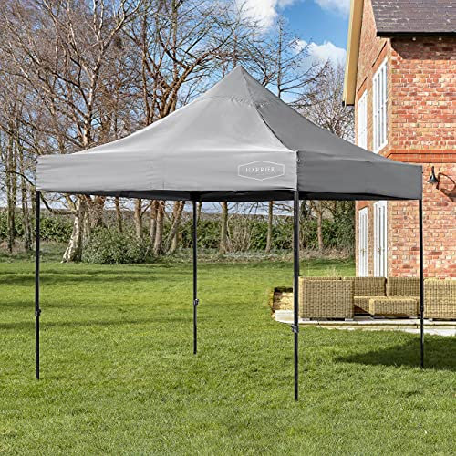 Harrier 3m x 3m Gazebo - Deluxe Pop Up Gazebo in White, Blue, Green or Grey | Showerproof Gazebo 3m x 3m | Garden Gazebo with Package Options | Metal Gazebo (No Side Panels, Grey)