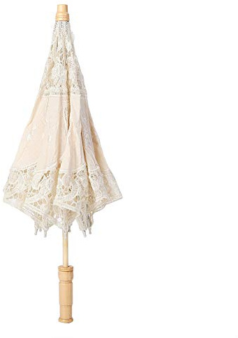 AYNEFY Vintage Lace Parasol, Handmade Silk Cloth Bridal Umbrella with Embroidery, Wedding Photography Prop, 53cm Large & 28cm Small Umbrella for Women, White/Beige