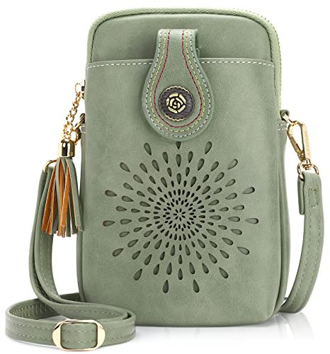 APHISON Handytasche zum Umhängen Handy Umhängetasche Klein Crossbody bag veganem Leder Geldbörse Damen für Handy unter 6,7 Zoll Verstellbar Schultergurt Grün