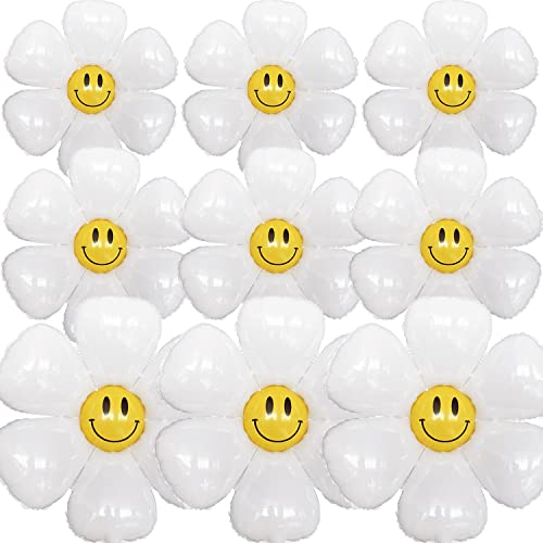 HGSHUO Folienballon Blumen Luftballons Hochzeit Ballons Helium Folie Luftballon Gänseblümchen Geburtstag Deko Kindergeburtstag Geburtstagsparty Sommerparty Deko Weiße 9 Stück