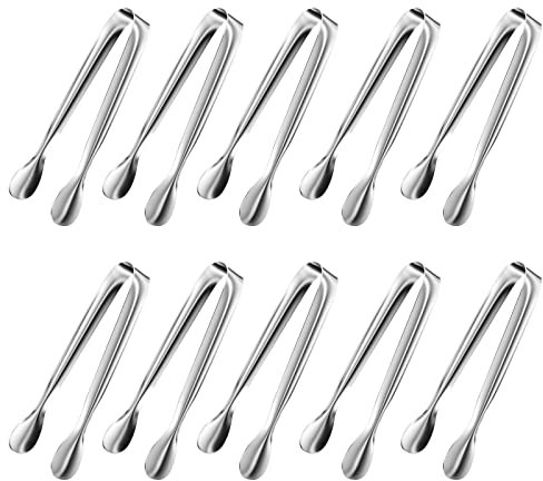 Gvolatee Zuckerzange Set, 10 Edelstahl Stücke zange küche 11cm, Mehrzweck servierzange, eiszange, süßigkeiten zange, für Kaffee, Küche, Hochzeit, Bar, Party und büfett Grill Picknick (Silber)
