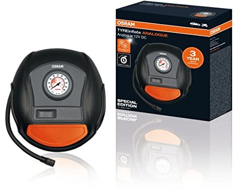OSRAM TYREinflate ANALOGUE, compresseur analogique et portable, pompe à air électrique pour pneus, connexion à la prise de voiture 12V, gonflage des pneus en 4,5 minutes