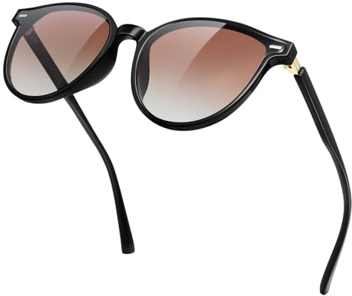 KANASTAL Groß Polarisiert Sonnenbrille Damen Retro Vintage Stil TR90 Sonnenbrillen für Damen mit UV400 Schutz, Glänzend Schwarz Rahmen und Braun Gläser