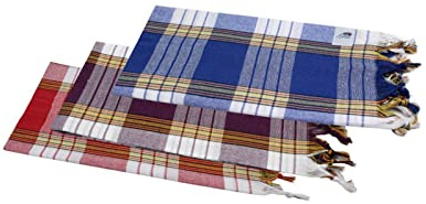 Hamamtuch Set 3-er Set - blau, rot, lila kariert Classic Pestemal Hamam Handtuch Saunatuch, Badetuch Strandtuch, für Sauna Hamam Wellness Massage, je 80 x 180 cm, saugstark u. pflegeleicht