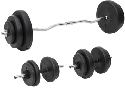 vidaXL Juego de Barras y Mancuernas con Discos, Equipo de Pesas Libres, Set Pesas Gimnasio, Equipo de Entrenamiento Físico para Culturismo 60 kg