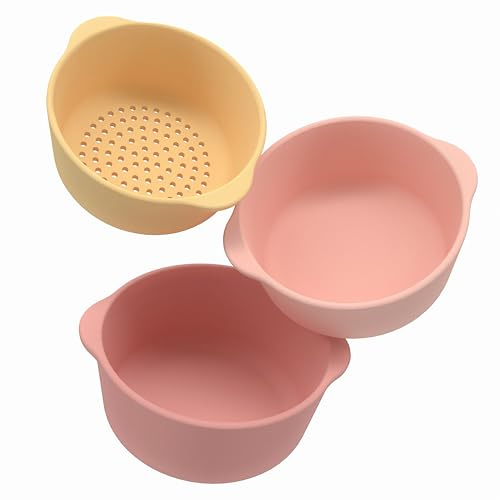 Inspire My Play - 3 x Silicone Nesting Bowls and Sieve - Perfect Accessories for Sensory PlayTray - Tuff Tray Accessories - Early Development & Activity Toys - Montessori Learning Toys