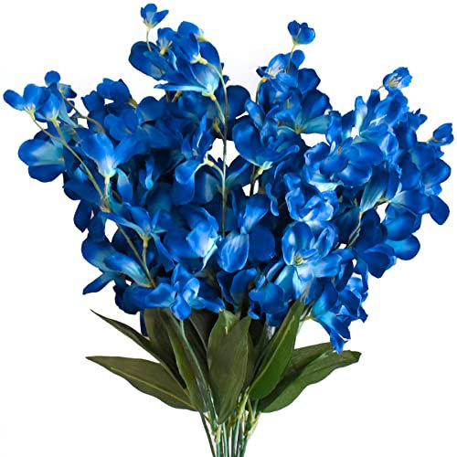 HOKPA Künstliche Orchideenstiele, 67 cm, 12 Stück, blaue Seiden-Orchideen, Blumen für Hochzeit, Brautstrauß, Knopflochblumen, Tischdekoration, Outdoor-Dekoration