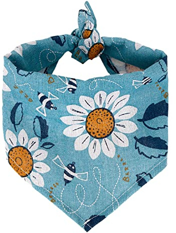 Adjustable Triangle Bandanas and Kerchief With Sunflower Pattern - Dog Scarfs and Washable Bibs for Small Medium Large Dogs and Cats - Perfect Boy or Girl Gift