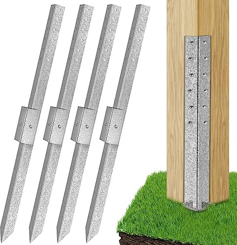 Pack of 4 Fence Post Repair - 2024 New Upgraded Fence Post Anchor Ground Spike for Repair Tilted/Broken Wood Fence Post, Easy to Install & Double Firm