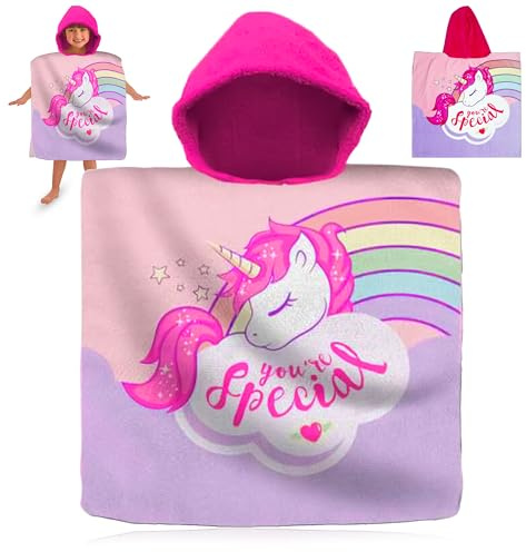 SRV Hub Unicorn Girls Hooded Towel Poncho 120x60cm | Magic Cotton Bathrobe for Beach, Bath & Pool | Quick Dry Poncho for Kids 3-6 Years | Summer Essentials Gift