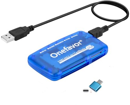 Onefavor SmartMedia Cards Reader Writer, All-in-1 USB Universal Multi-Card Memory Cards Reader for Windows, Mac, Linux (Card Reader + Type-c Adapter)