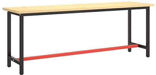 NITCA Telaio Banco da Lavoro,banco Lavoro Multifunzione con Gambe in Metallo,Officine, Negozi Commerciali,di Riparazioni Automobilistiche, Uffici e Case,Nero e Rosso Opaco 210x50x79 cm Metallo