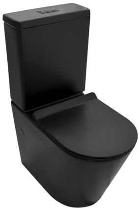 Inodoro, Inodoro NEGRO, Inodoro Completo, Wc Inodoro COMPLETO, Vater para Hogar, Sistema RIMLESS Antibacteria, Tapa Dura Extrafina Amortiguada, Salida Dual