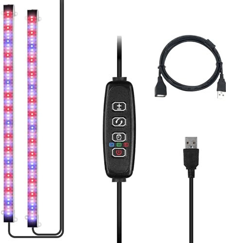 Melofo 2-branched Grow Lights for Indoor Plants 5000k/660nm/450nm Growing Lamps Full Spectrum Plant Auto ON & Off Timer 3/9/12H 3 Modes White/Red/Blue Lights 10-Level Dimmable use for Small Plants