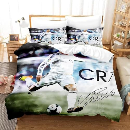SHAARI Funda nórdica Las estrellas del fútbol, juego de cama 3D en microfibra con funda de edredón 140 x 200 cm y funda de almohada para niños 65 x 65 cm