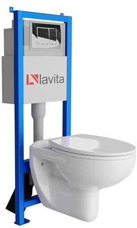 Lavita LAV 101 Élément mural pour WC 40 cm + évier mural suspendu Arctic blanc sans bord + panneau de commande LAV 200.1.2 chromé | Kit complet | Réservoir de chasse encastré | WC complet