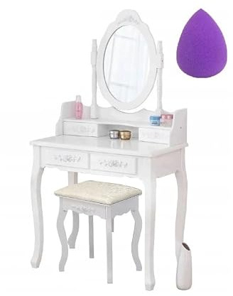 BDW TL01 Schminktisch - mit Spiegel, Schubladen und Hocker - Kleiner Tisch - für Schlafzimmer, Jugendzimmer - Make Up Tisch - Frisiertisch - Kosmetiktisch - Vintage Stil - Weiß