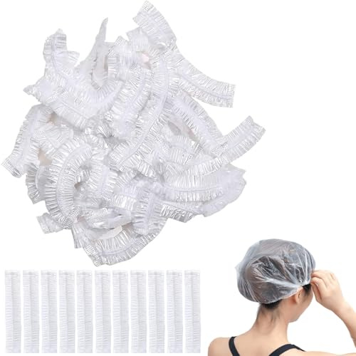 100 Stück Einweg-Duschhaube, Duschhaube aus Elastischem Haar aus Kunststoff, Große, Dicke, Transparente Duschhaube, für Damen, Kinder, Mädchen, Hotel und Friseursalon, Heimgebrauch