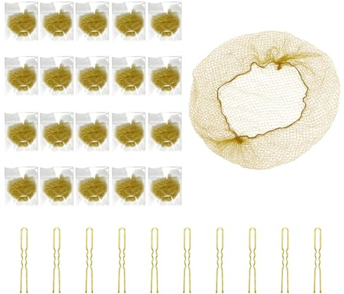 LICQIC Hair Bun Nets, Invisible Hair Net for Woman, Brown | 20 Pcs Ballet Net and 10 Pcs Pins Hair Bun Accessories
