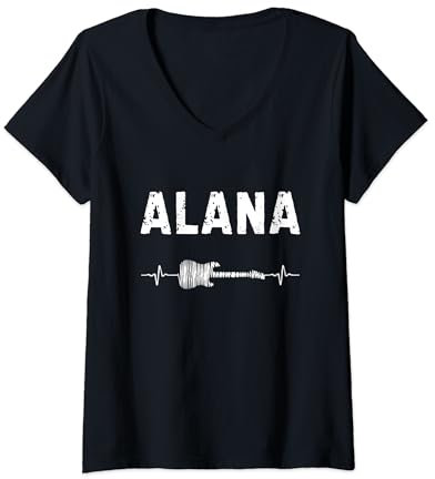 Damen Alana Gitarre Herzschlag Gitarrist Retro Vintage T-Shirt mit V-Ausschnitt