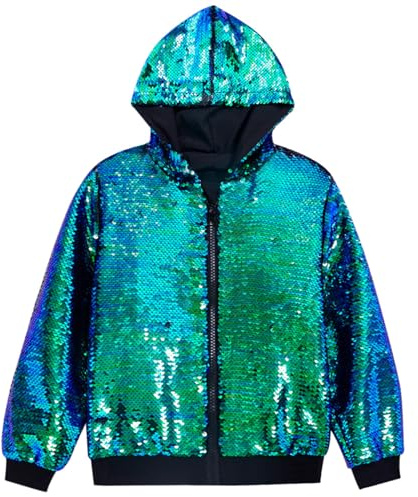 RUMAOZIA Herren Bomberjacke mit Kapuze, Langarm Party Club Metallic Glitzer Sequin Jacken Hoodie Kapuzejacke Baseball Glänzende Jacke Pailletten Jacke, Party Outfit, Karneval Kostüm Disco Jacke