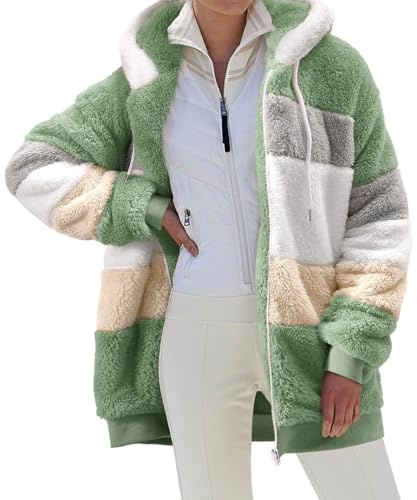 CMTOP Sudaderas Mujer con Capucha Cálido Sudadera con Forro Polar Grueso Hoodie Chaqueta Invierno Abrigo Suave y Esponjoso Casual Sudaderas Borreguito con Cremallera y Bolsillos(Verde, M)