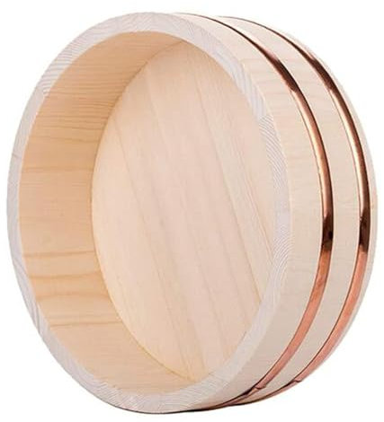 Yiustldd Handmade Wooden Sushi Rice Bowl, Traditional Hangiri Sushi Oke Rice Mixing Tub with Copper Band for Beginners & Professionals,39x9cm