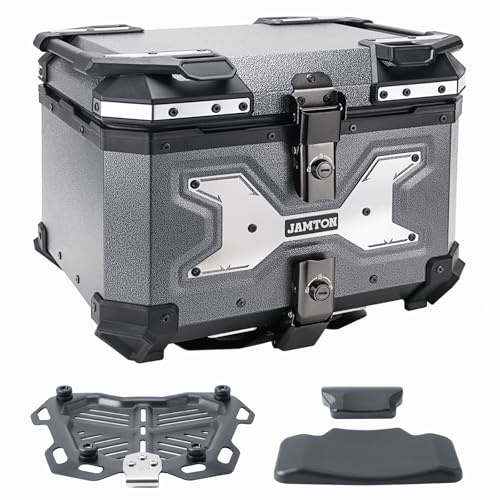 JAMTON 45L Motorcycle Top Case, Aluminum Motorcycle Tail Box Trunk with Universal Base - Anti-scratch gray