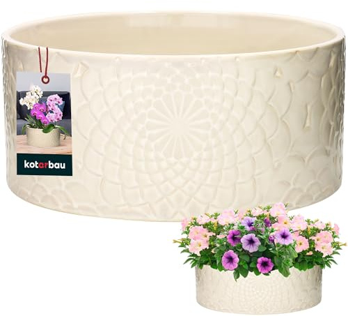 KOTARBAU Bac à plantes en céramique crème, hauteur: 13 cm, diamètre: 28 cm, grand pot extérieur