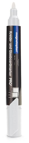 magnetoplan Kreide- und Glasboardmarker PRO+, Weiß, 4 Stk. | Für Whiteboard, Kreidetafel & Glasboard | Abwaschbare Kreidetinte für Büros & Schulen | Ideal für Magnettafel, Glas + Fensterdekorationen