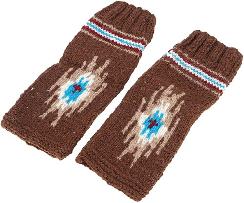 GURU SHOP Wollstulpen aus Nepal, Beinstulpen mit Muster - Braun, Herren/Damen, Synthetisch