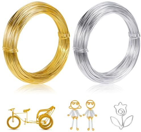 1mm Basteldraht,DIY Draht zum Basteln,60m Aluminium Schmuckdraht,Aluminiumdraht Silberdraht für Basteln und Schmuck Herstellung,Silberner und Gold