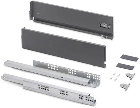 Emuca - Aussenschublade Vertex mit 3D-Regelung, schubladenschienen H 131mm, 40Kg, Brettstärke von 18mm, Tiefe 500mm, Stahl, Anthrazitgrau