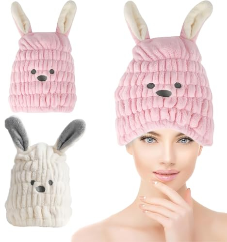 Asciugamano Capelli Turbante, 2 Pezzi Asciugamano Microfibra Capelli Bambini, Morbido Turbante Asciugacapelli, Asciugamano per Capelli Donna Ragazze Corti