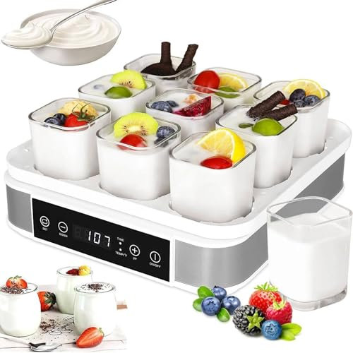 YLANMEI Yogurtera Digital, máquina automática eléctrica para Hacer Yogur con 9 tarros de Cristal, máquina para Hacer Queso para Yogur orgánico casero