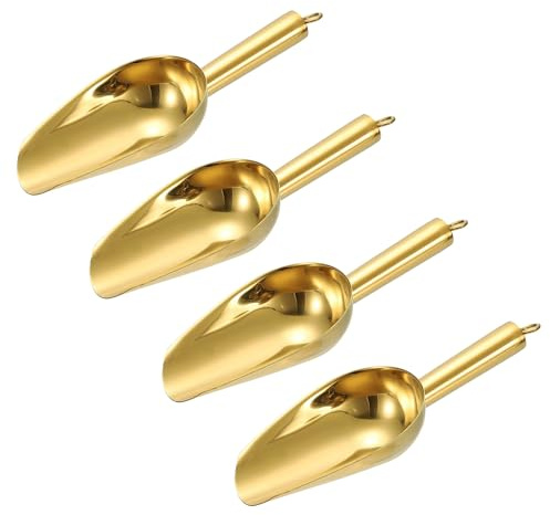sourcing map 4pcs Metal Ice Scoop, 8.5 x 2.7Stainless Steel Ice Scooper for Kitchen Party Bar Wedding Use, Gold