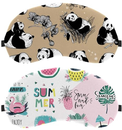 Eslifey Schlafmaske, Flamingo, Wassermelone, Eiscreme, Ananas, Palme, tropische Sonne, Illustration, Augenbinde, Schlafmaske, Augenschutz, Abdeckung für Männer und Frauen, Flugzeug, Reisen, 2 Stück
