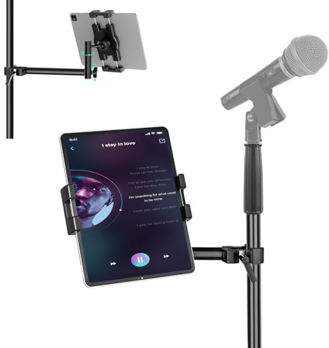 Mippko Support de tablette/iPad pour microphone et pupitre, pivotant à 360°, réglable, en forme de L, compatible avec iPad/Nexus/LG G Pads/liseuse/Switch/iPhone de 4,7 à 32,8 cm
