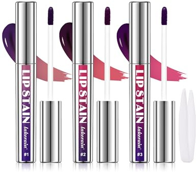 Jutqut 3Pcs Stück Farbe Lip Stain Peel Off Set, Long Lasting Lippen Tattoo & Waterproof Lip Tint Matte Finish, Non-stick Cup Abziehbarer LipLiner 3Pcs, Makeup Lip Gloss und Color Lippenfleck