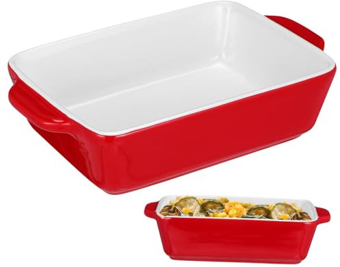 Mikikit Teglia Da Forno in Ceramica Rosa Rettangolare Utensili Da Forno Per Microonde Resistente Alta Temperatura Per Cucina Quotidiana