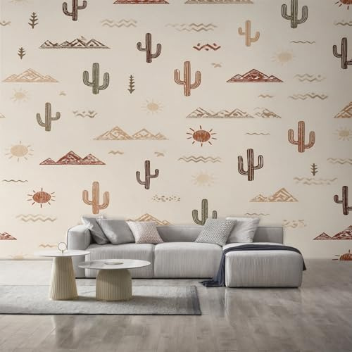 Cactus Wallpaper, Western Cowboy Desert Cartoon Kids Wall Mural, Wallpaper for Bedroom Living Room, Home Decor, Photo Wall Paper, 130 x 80 cm &SO28