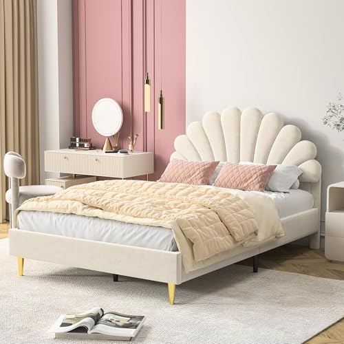 HYTKKBD Himmelbett 140x200 cm mit Blumen-Kopfteil, Polsterbett mit Lattenrost – Stabiles Kinder- und Jugendbett aus hautfreundlichem Samt (Rosa Blütenblatt+Samtstoff, 140x200)